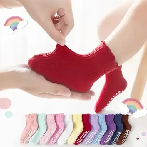 Aroveea Baby Toddler Socks Grip Non Slip Boys Girls Cotton 12 Pack for Kids Ankle Cute Socks 6M-7Years - 6
