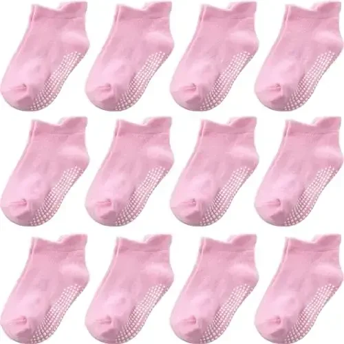 Aroveea Baby Toddler Socks Grip Non Slip Boys Girls Cotton 12 Pack for Kids Ankle Cute Socks 6M-7Years - 1