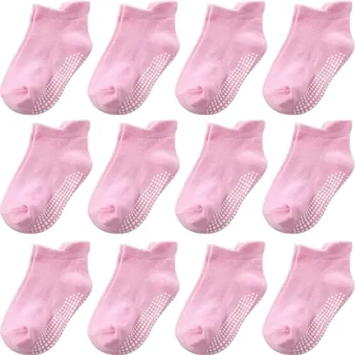 Aroveea Baby Toddler Socks Grip Non Slip Boys Girls Cotton 12 Pack for Kids Ankle Cute Socks 6M-7Years 