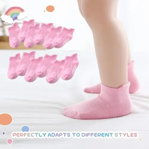 Aroveea Baby Toddler Socks Grip Non Slip Boys Girls Cotton 12 Pack for Kids Ankle Cute Socks 6M-7Years - 5