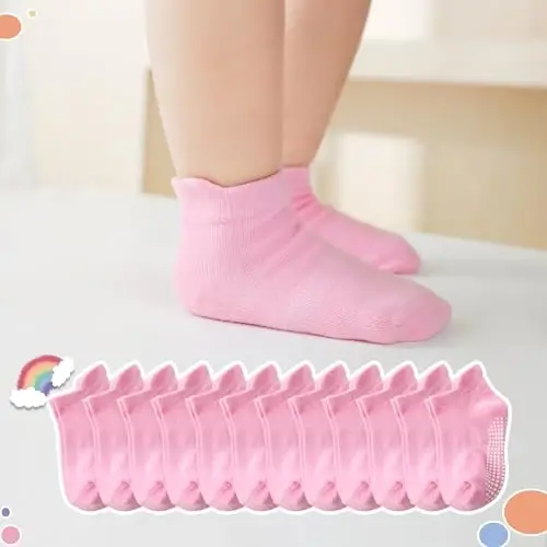 Aroveea Baby Toddler Socks Grip Non Slip Boys Girls Cotton 12 Pack for Kids Ankle Cute Socks 6M-7Years - 6