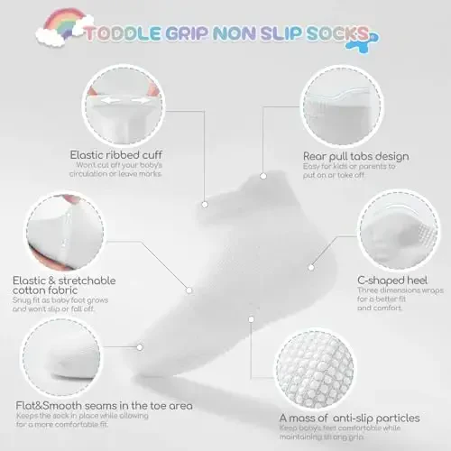 Aroveea Baby Toddler Socks Grip Non Slip Boys Girls Cotton 12 Pack for Kids Ankle Cute Socks 6M-7Years - 2