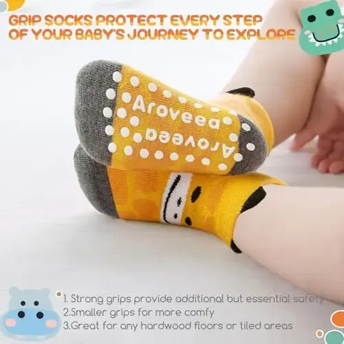 Aroveea Baby Toddler Socks Grip Non Slip Boys Girls Cotton 12 Pack for Kids Ankle Cute Socks 6M-7Years - 3