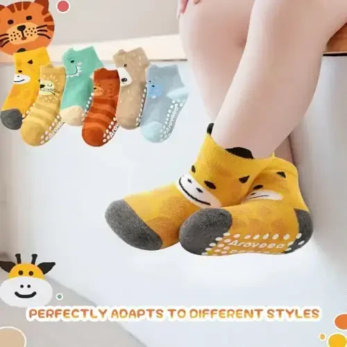 Aroveea Baby Toddler Socks Grip Non Slip Boys Girls Cotton 12 Pack for Kids Ankle Cute Socks 6M-7Years - 5