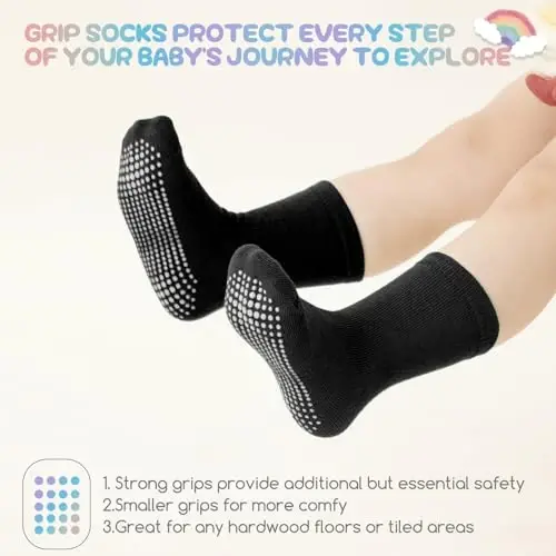 Aroveea Baby Toddler Socks Grip Non Slip Boys Girls Cotton 12 Pack for Kids Ankle Cute Socks 6M-7Years - 3