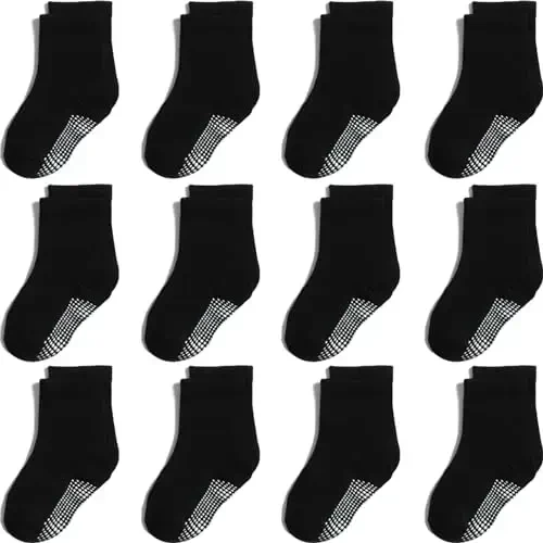 Aroveea Baby Toddler Socks Grip Non Slip Boys Girls Cotton 12 Pack for Kids Ankle Cute Socks 6M-7Years - AROVEEA