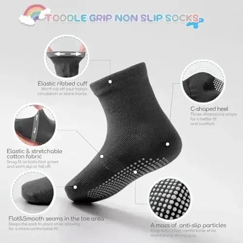 Aroveea Baby Toddler Socks Grip Non Slip Boys Girls Cotton 12 Pack for Kids Ankle Cute Socks 6M-7Years - 2