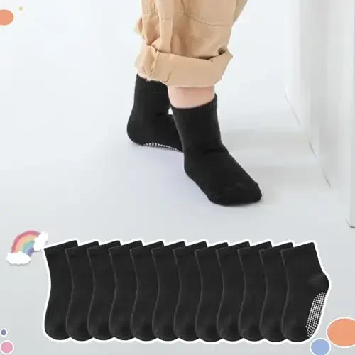 Aroveea Baby Toddler Socks Grip Non Slip Boys Girls Cotton 12 Pack for Kids Ankle Cute Socks 6M-7Years - 6