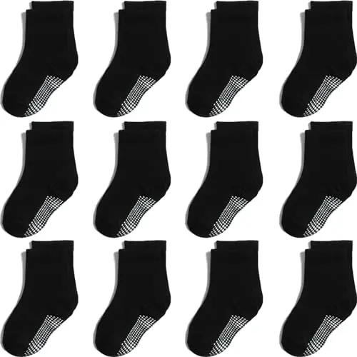 Aroveea Baby Toddler Socks Grip Non Slip Boys Girls Cotton 12 Pack for Kids Ankle Cute Socks 6M-7Years - 1