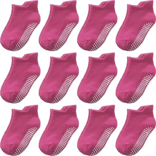 Aroveea Baby Toddler Socks Grip Non Slip Boys Girls Cotton 12 Pack for Kids Ankle Cute Socks 6M-7Years - 1