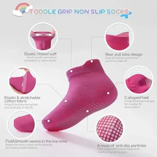 Aroveea Baby Toddler Socks Grip Non Slip Boys Girls Cotton 12 Pack for Kids Ankle Cute Socks 6M-7Years - AROVEEA (1)