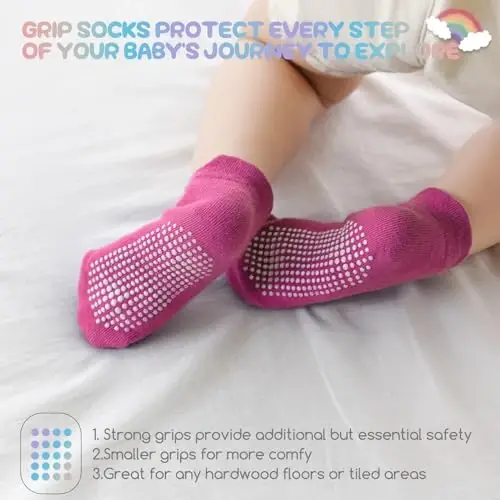 Aroveea Baby Toddler Socks Grip Non Slip Boys Girls Cotton 12 Pack for Kids Ankle Cute Socks 6M-7Years - 3