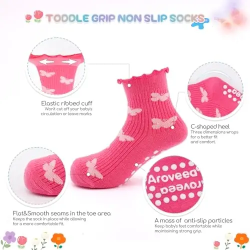 Aroveea Baby Toddler Socks Grip Non Slip Boys Girls Cotton 12 Pack for Kids Ankle Cute Socks 6M-7Years - 2