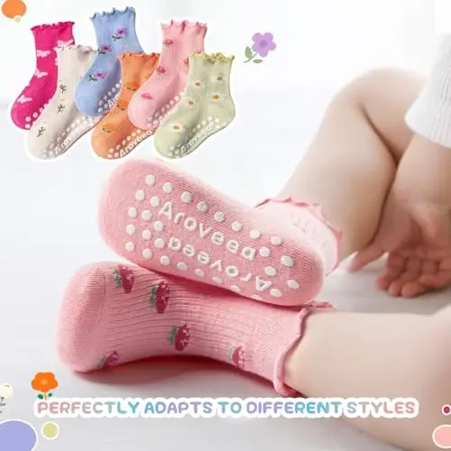 Aroveea Baby Toddler Socks Grip Non Slip Boys Girls Cotton 12 Pack for Kids Ankle Cute Socks 6M-7Years - 5