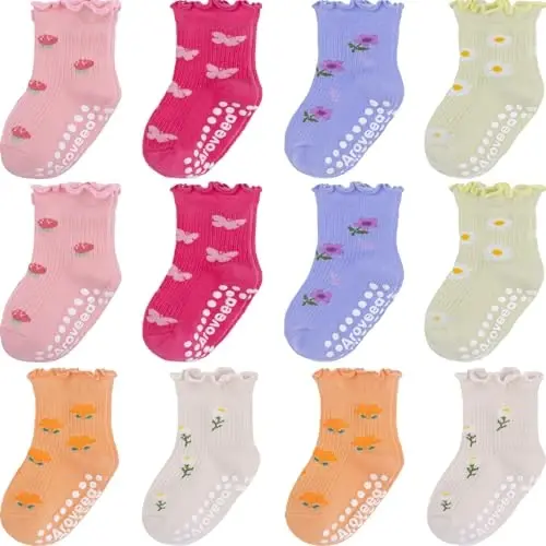 Aroveea Baby Toddler Socks Grip Non Slip Boys Girls Cotton 12 Pack for Kids Ankle Cute Socks 6M-7Years - 1