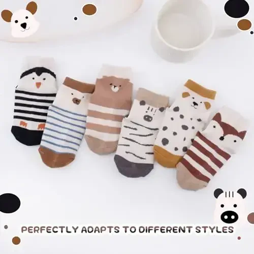 Aroveea Baby Toddler Socks Grip Non Slip Boys Girls Cotton 12 Pack for Kids Ankle Cute Socks 6M-7Years - 5