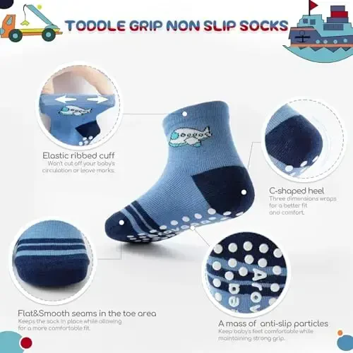 Aroveea Baby Toddler Socks Grip Non Slip Boys Girls Cotton 12 Pack for Kids Ankle Cute Socks 6M-7Years - AROVEEA (1)