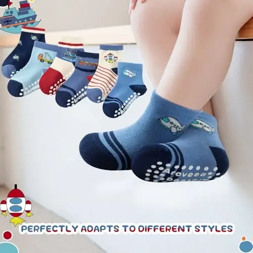 Aroveea Baby Toddler Socks Grip Non Slip Boys Girls Cotton 12 Pack for Kids Ankle Cute Socks 6M-7Years - 5