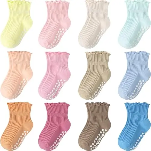Aroveea Baby Toddler Socks Grip Non Slip Boys Girls Cotton 12 Pack for Kids Ankle Cute Socks 6M-7Years - 1