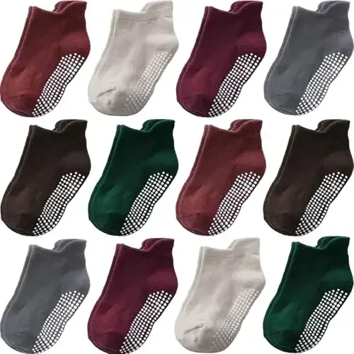 Aroveea Baby Toddler Socks Grip Non Slip Boys Girls Cotton 12 Pack for Kids Ankle Cute Socks 6M-7Years - AROVEEA