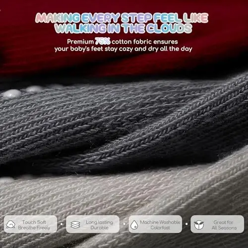 Aroveea Baby Toddler Socks Grip Non Slip Boys Girls Cotton 12 Pack for Kids Ankle Cute Socks 6M-7Years - 4