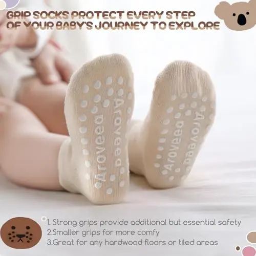 Aroveea Baby Toddler Socks Grip Non Slip Boys Girls Cotton 12 Pack for Kids Ankle Cute Socks 6M-7Years - 3