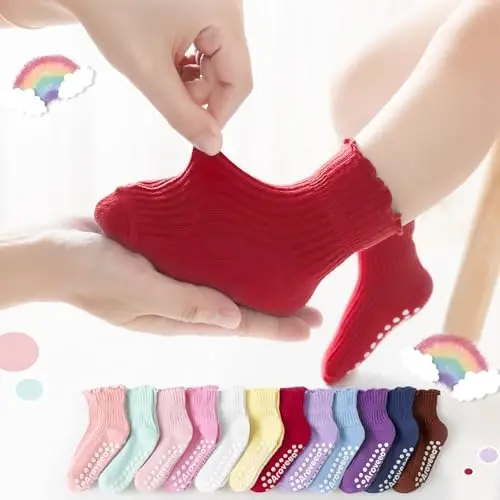 Aroveea Baby Toddler Socks Grip Non Slip Boys Girls Cotton 12 Pack for Kids Ankle Cute Socks 6M-7Years - 6