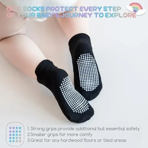 Aroveea Baby Toddler Socks Grip Non Slip Boys Girls Cotton 12 Pack for Kids Ankle Cute Socks 6M-7Years - 3