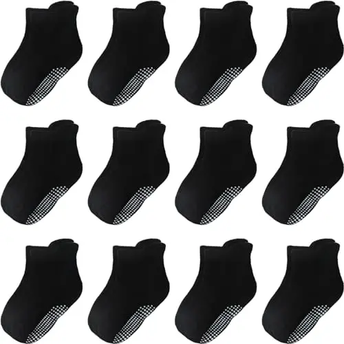 Aroveea Baby Toddler Socks Grip Non Slip Boys Girls Cotton 12 Pack for Kids Ankle Cute Socks 6M-7Years - 1