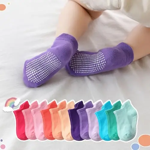 Aroveea Baby Toddler Socks Grip Non Slip Boys Girls Cotton 12 Pack for Kids Ankle Cute Socks 6M-7Years - 6