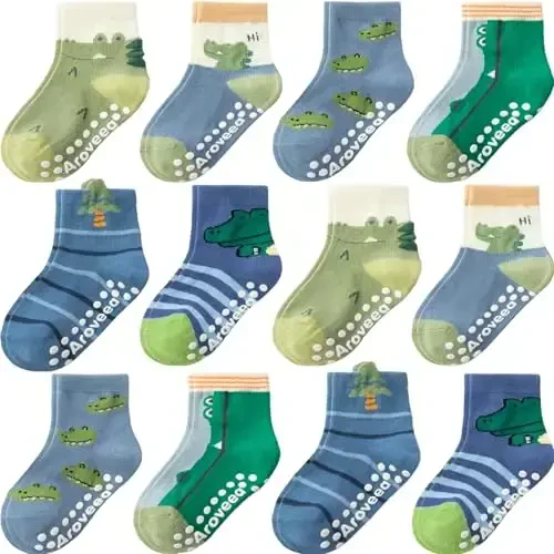 Aroveea Baby Toddler Socks Grip Non Slip Boys Girls Cotton 12 Pack for Kids Ankle Cute Socks 6M-7Years 