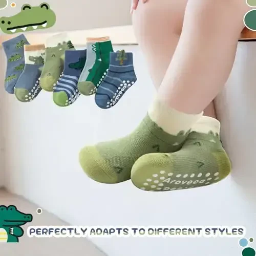 Aroveea Baby Toddler Socks Grip Non Slip Boys Girls Cotton 12 Pack for Kids Ankle Cute Socks 6M-7Years - 5