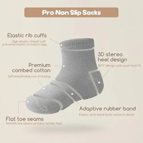 Aroveea Toddler Socks Non Slip Grip Cute Cotton Baby Socks 12 Pack for Toddler Boys Girls Kids - 6
