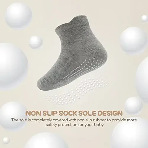 Aroveea Toddler Socks Non Slip Grip Cute Cotton Baby Socks 12 Pack for Toddler Boys Girls Kids 