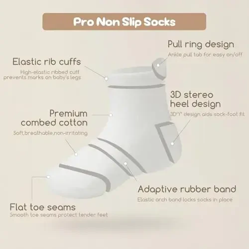 Aroveea Toddler Socks Non Slip Grip Cute Cotton Baby Socks 12 Pack for Toddler Boys Girls Kids - 6
