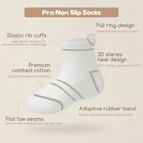 Aroveea Toddler Socks Non Slip Grip Cute Cotton Baby Socks 12 Pack for Toddler Boys Girls Kids - 6