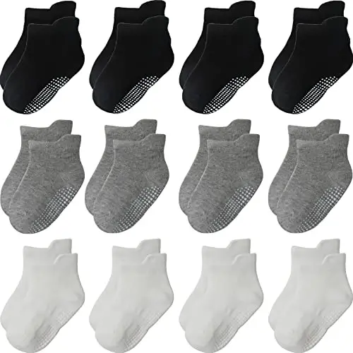 Aroveea Toddler Socks Non Slip Grip Cute Cotton Baby Socks 12 Pack for Toddler Boys Girls Kids - 4