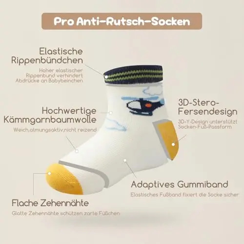 Aroveea Toddler Socks Non Slip Grip Cute Cotton Baby Socks 12 Pack for Toddler Boys Girls Kids - 5