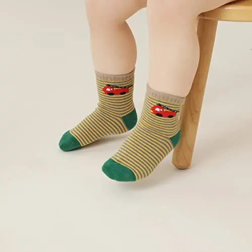 Aroveea Toddler Socks Non Slip Grip Cute Cotton Baby Socks 12 Pack for Toddler Boys Girls Kids - 6
