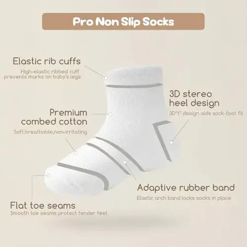 Aroveea Toddler Socks Non Slip Grip Cute Cotton Baby Socks 12 Pack for Toddler Boys Girls Kids - 6