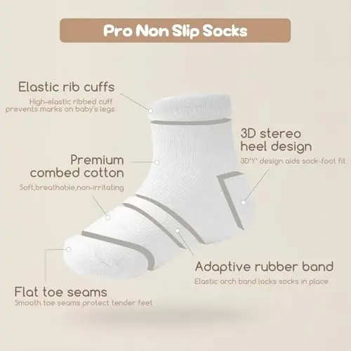 Aroveea Toddler Socks Non Slip Grip Cute Cotton Baby Socks 12 Pack for Toddler Boys Girls Kids - 6