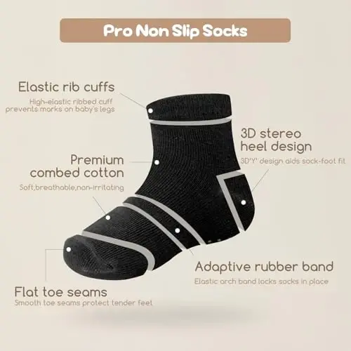 Aroveea Toddler Socks Non Slip Grip Cute Cotton Baby Socks 12 Pack for Toddler Boys Girls Kids - 6
