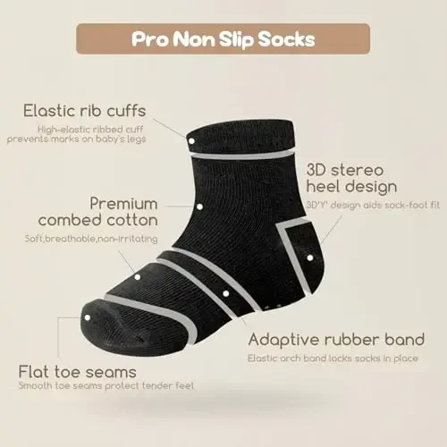 Aroveea Toddler Socks Non Slip Grip Cute Cotton Baby Socks 12 Pack for Toddler Boys Girls Kids - 6