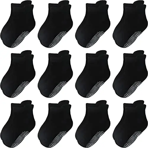 Aroveea Toddler Socks Non Slip Grip Cute Cotton Baby Socks 12 Pack for Toddler Boys Girls Kids - 1