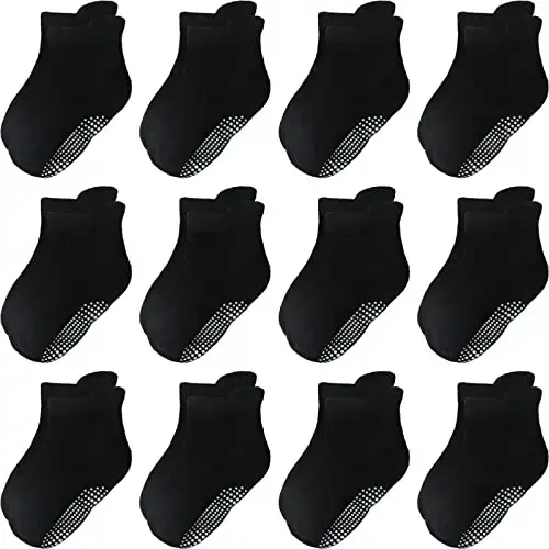 Aroveea Toddler Socks Non Slip Grip Cute Cotton Baby Socks 12 Pack for Toddler Boys Girls Kids 