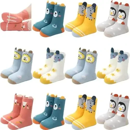 Aroveea Toddler Socks Non Slip Grip Cute Cotton Baby Socks 12 Pack for Toddler Boys Girls Kids - MODAZONE