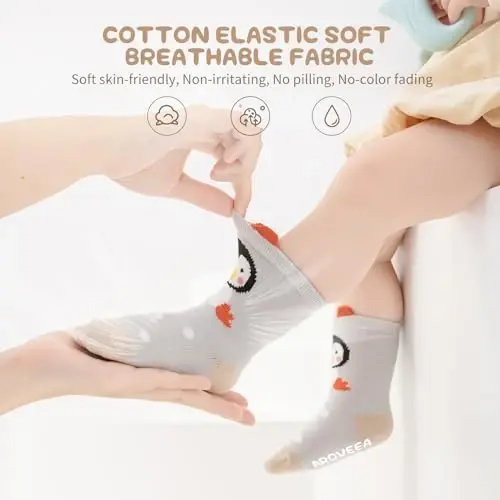 Aroveea Toddler Socks Non Slip Grip Cute Cotton Baby Socks 12 Pack for Toddler Boys Girls Kids - MODAZONE (1)