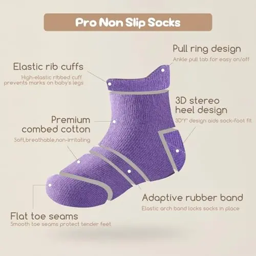 Aroveea Toddler Socks Non Slip Grip Cute Cotton Baby Socks 12 Pack for Toddler Boys Girls Kids - 3