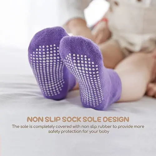Aroveea Toddler Socks Non Slip Grip Cute Cotton Baby Socks 12 Pack for Toddler Boys Girls Kids - 4