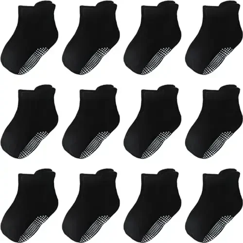 Aroveea Baby Toddler Socks Grip Non Slip Boys Girls Cotton 12 Pack for Kids Ankle Cute Socks 6M-7Years 
